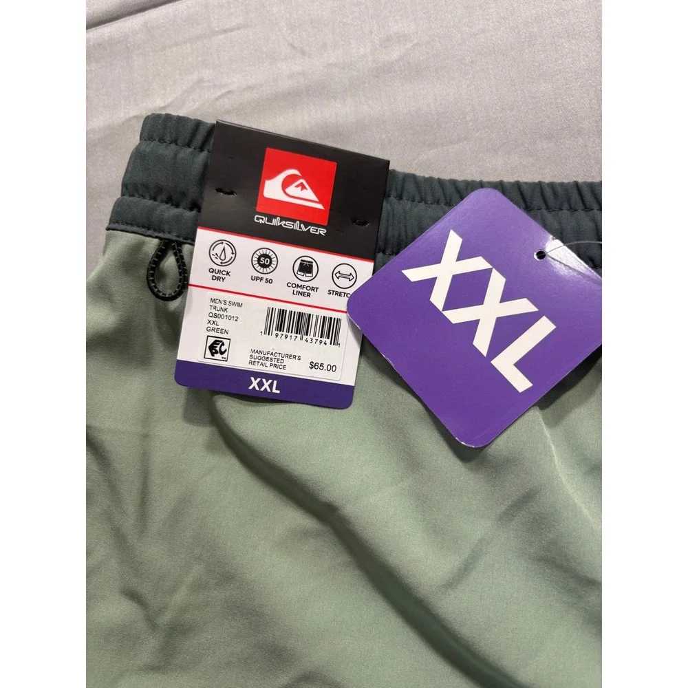Quiksilver Mens Swim Trunks XXL Green Grey 7 Inseam Quick Dry Stretch QS001012